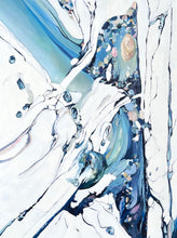 Load image into Gallery viewer, Abstract oil painting on a white background in blue, aqua and turquoise.
