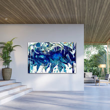 Load image into Gallery viewer, Abstract oil painting on a white background in shades of blue, white and green., on dividing wall.
