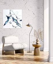 Load image into Gallery viewer, Abstract oil painting on a white background with blue, aqua, turquoise multi-coloured detail.
