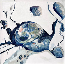 Load image into Gallery viewer, An abstract style rock pool on a white background in shades of blue with multicoloured detail.
