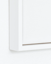 Load image into Gallery viewer, Detailed view of a white floating frame.
