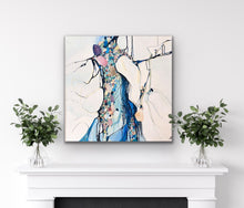 Load image into Gallery viewer, Abstract painting with white background and small multicoloured detail.  In situ on a white wall.
