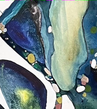 Load image into Gallery viewer, Abstract painting of an ocean pool in shades of white, blue and green. Shown in detail, close up view.
